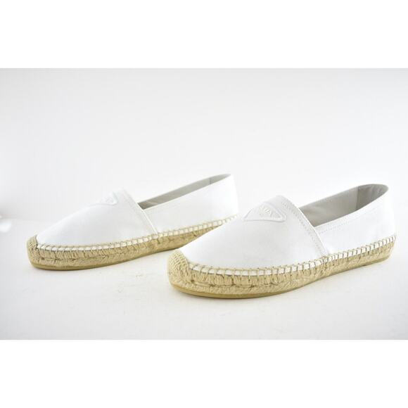 Prada Bianco White Canvas Fabric Triangle Logo Slip On Slide Espadrille Flat 39 - Picture 10 of 12